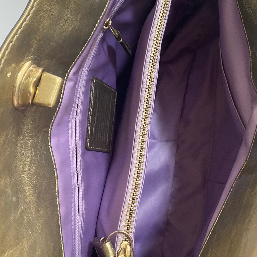 Coach Garnet Patent Leather Metallic Gold Turnlock Satchel Shoulder Handbag - Picture 9 of 11